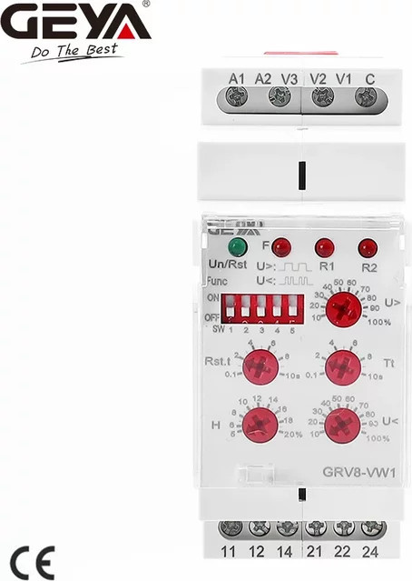 Geya GRV8-VW Einphasiges Spannungsrelais 5A 2SPDT mit Isolationsfunktion AC/DC 1V-100V 15V-600V zur Überwachung schwacher Lasten in Weiß - Bild 1