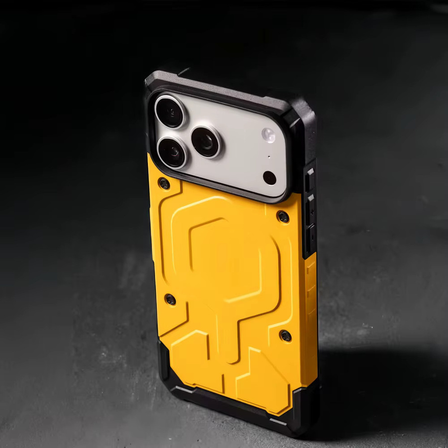 Robuste und stoßfeste MagSafe Handyhülle für iPhone 17 Air 16 15 Plus 14 13 12 Pro Max mit magnetischer Panzerung und Schutzabdeckung in Schwarz und Gelb - Bild 4