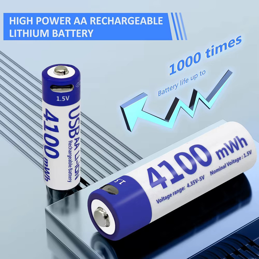 Kuugro AA USB-C wiederaufladbare Li-Ionen-Batterie, 1,5V, 4100mWh, Blau - Bild 3