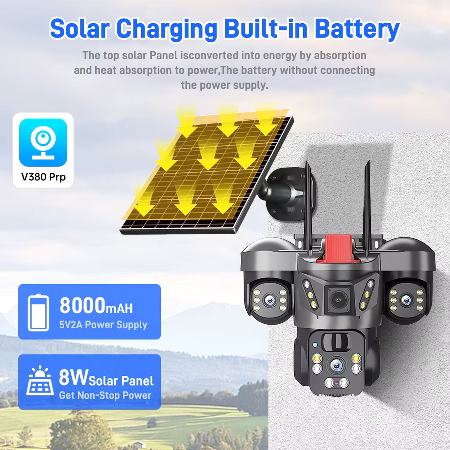 DiFang V380 Pro Solar Kamera mit 10X Zoom und Drei-Bildschirm-Anzeige, WiFi und 4G SIM Karte, Schwarz - Bild 3