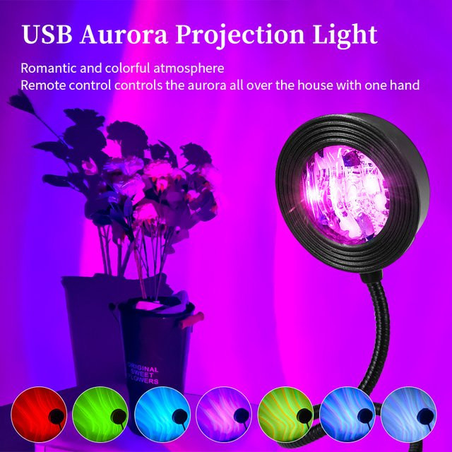 GGBEE USB Aurora-Projektor LED Galaxie-Sternprojektor RGB-Farbe in Schwarz mit Touch-Steuerung für Schlafzimmer und Party-Deko - Bild 1