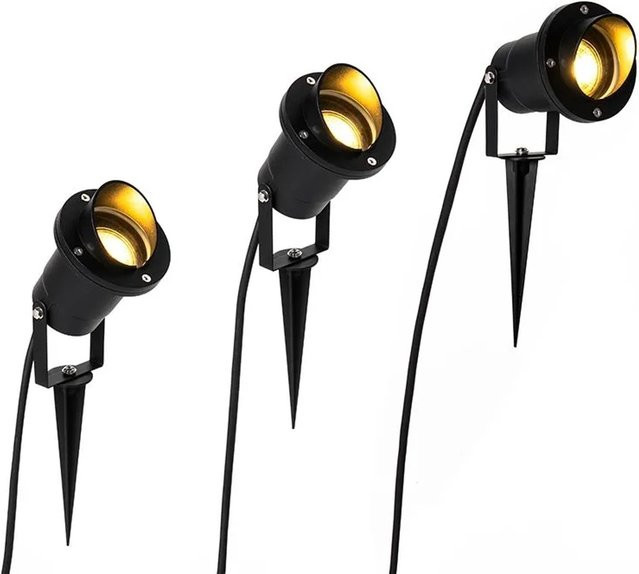 QAZQA 3er Set Garten Pin Spots Schwarz, dimmbar und verstellbar, IP65 wetterfest mit Kabel und Stecker, GU10, warmweißes Licht - Bild 1