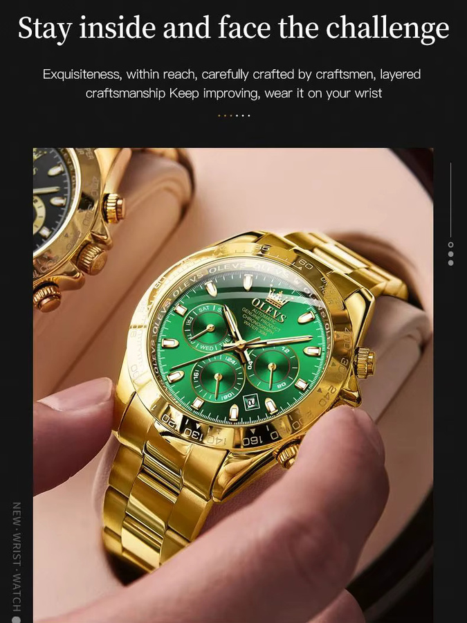 OLEVS Armbanduhr Automatik, Edelstahl, Bicolor, Grün, Herren - Bild 7