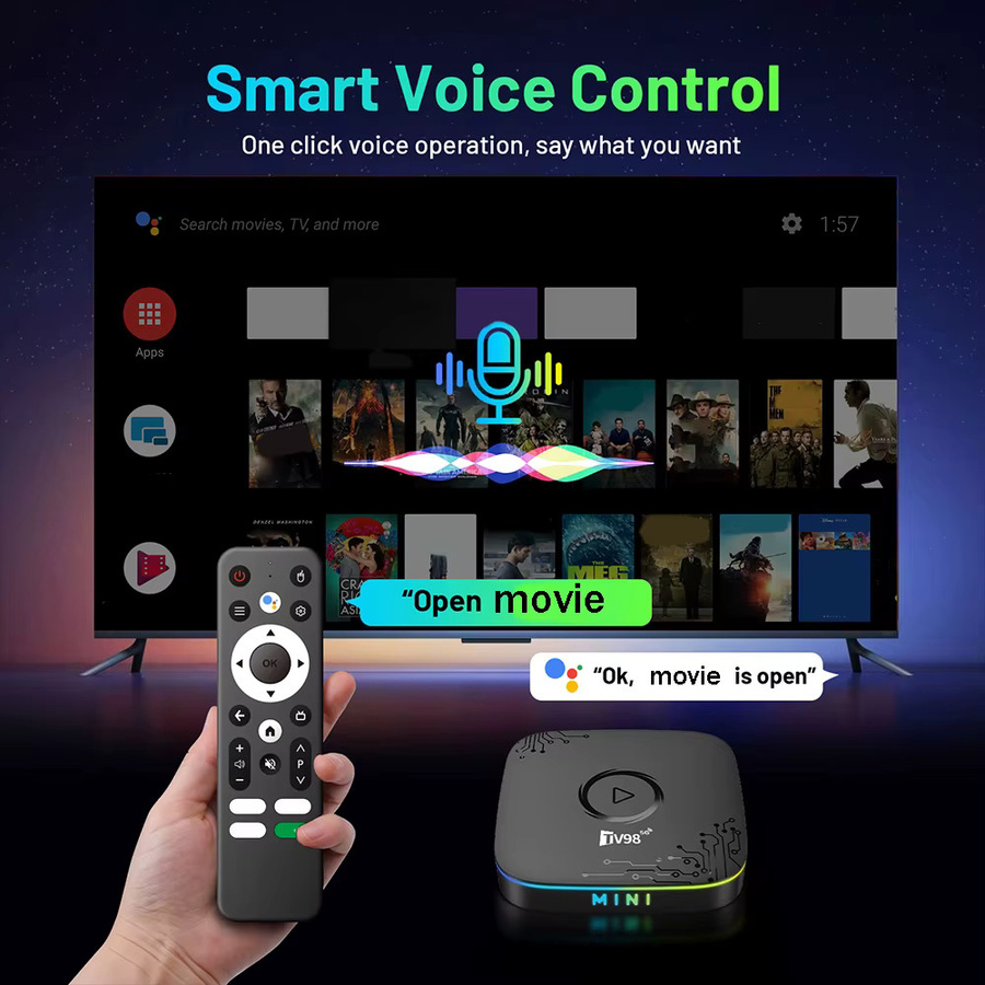 CLIBABIQBOX Android 14 TV-Box mit 8K 4K Auflösung, Dual-WLAN 4G 5G, Rockchip RK3518 und Sprachfernbedienung, Schwarz - Bild 2