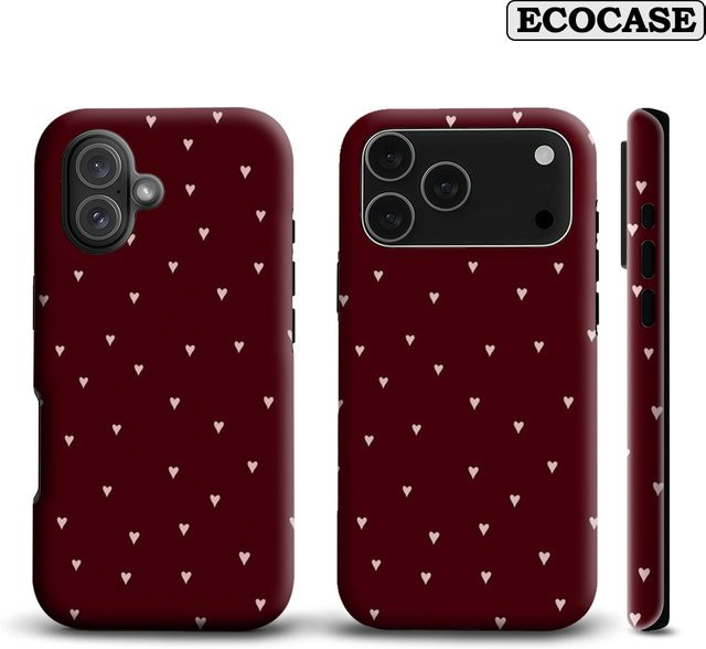 Potdemiel Handyhülle Burgundy & Blush Heart Scatter für iPhone 17 16 15 14 13 12 Pro Max Plus mit doppelschichtiger Rückseite in Rot und Pink - Bild 1