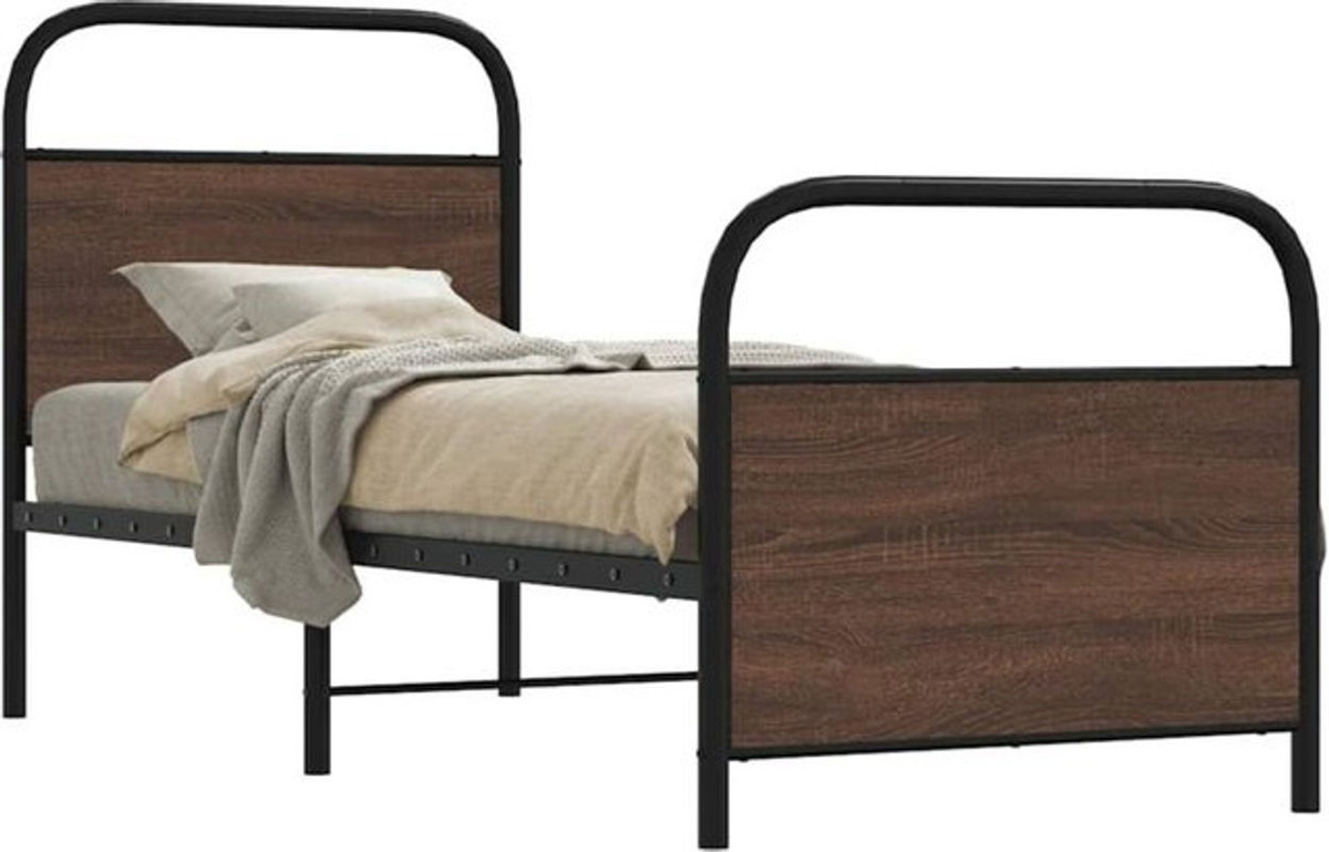 Bettgestell aus Metall und Holzwerkstoff in Braun im Industrial Design von vidaxl, B/T/H: 80 x 200 cm - Bild 1