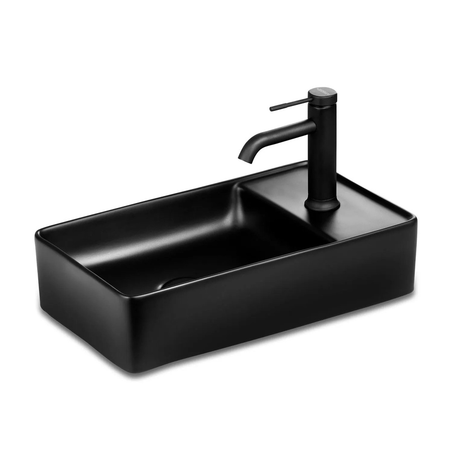 Stilform SOHO 2.0 Gäste WC Waschbecken aus Keramik in Schwarz Matt mit Hahnloch für Wandmontage oder Aufsatzmontage, B: 46 cm, T: 25 cm, H: 12 cm - Bild 2