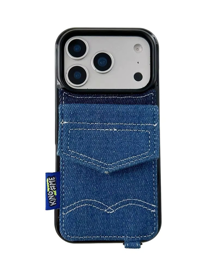 Stoßfeste Retro-Kartenhülle aus Denim-Blau mit Umhängeband für iPhone 17, 16, 15 und 14 Pro Max - Bild 6