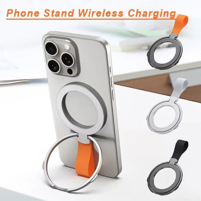 VORILYNEX Magnetischer Telefonständer in Schwarz mit Griff, Fingerring und Handschlaufe für MagSafe iPhone-Halterungen - Bild 1