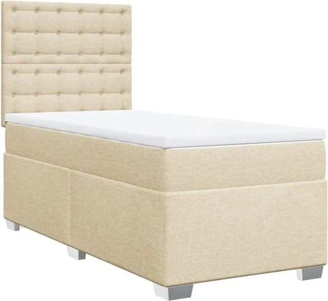 vidaXL Boxspringbett Hybrid mit Matratze und USB-Ladeport, Farbe Beige/Weiß, B/T/H: 90 x 200 x 150,5 cm - Bild 1