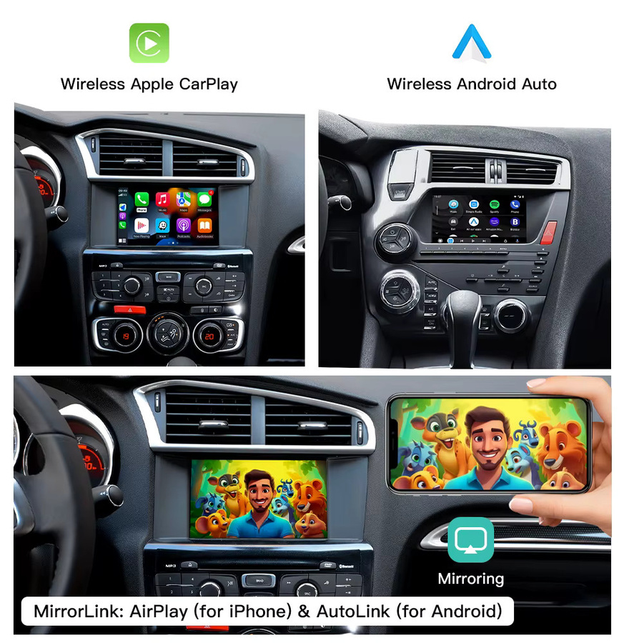 CARABC Drahtloses CarPlay und Android Auto Modul für Peugeot und Citroen SMEG & MRN Systeme inklusive Rückfahrkamera in Schwarz - Bild 4
