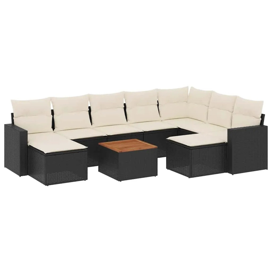vidaXL 10-teilige Garten-Sofagarnitur aus Poly-Rattan und Akazienholz mit Kissen in Schwarz - Bild 2