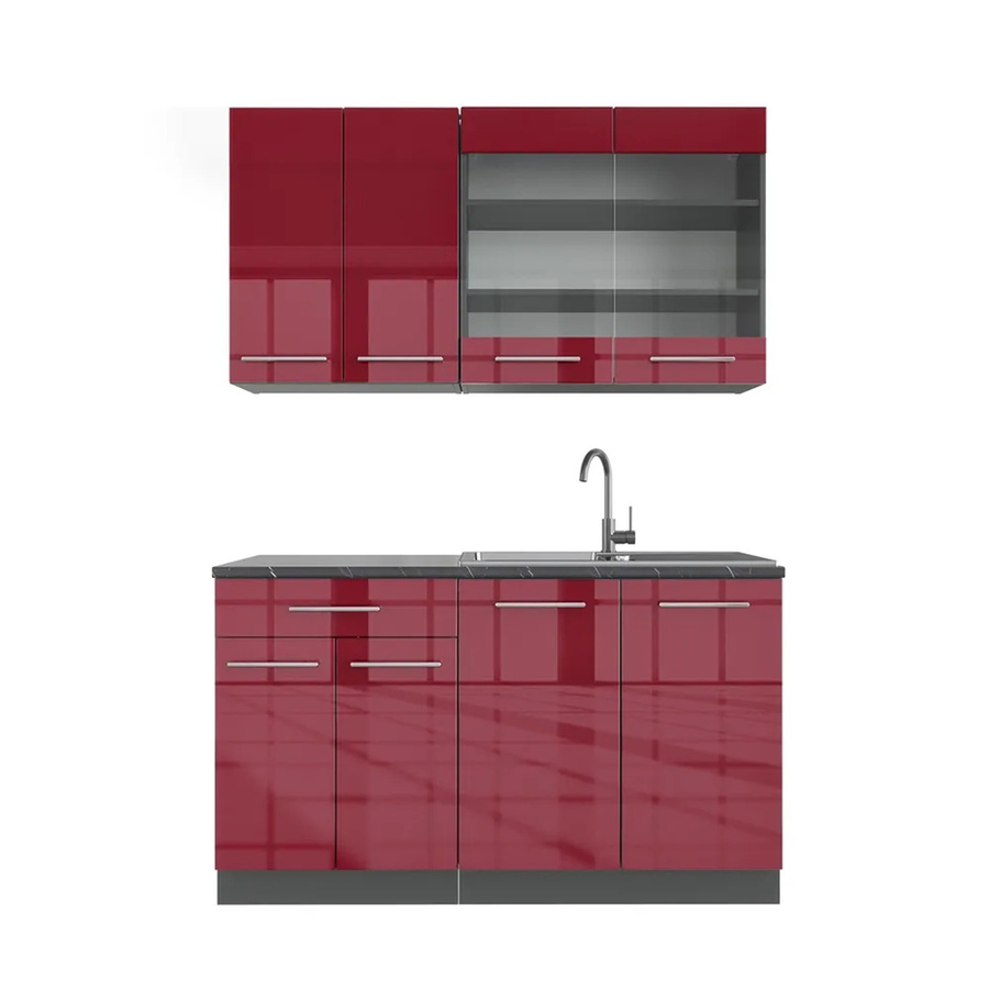 Vicco Fame-Line Singleküche Bordeaux Hochglanz und Anthrazit, Breite: 140 cm - Bild 2