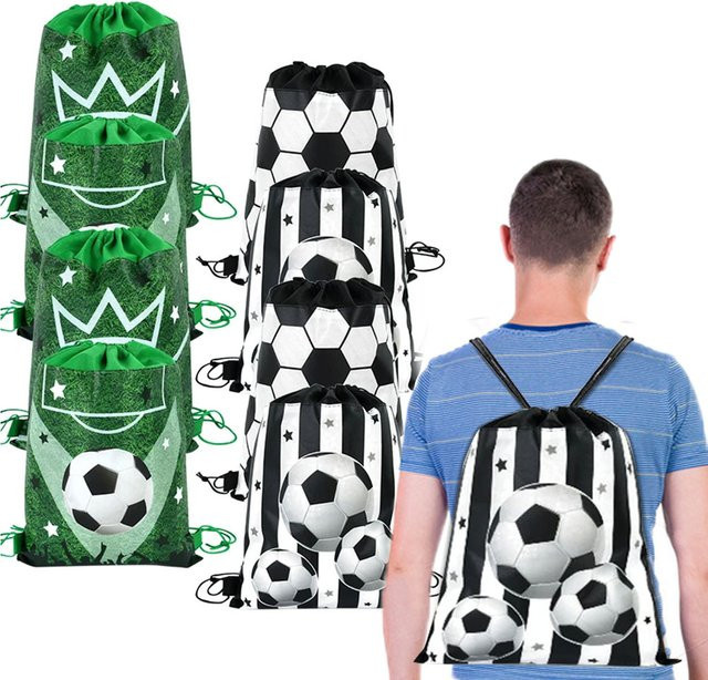 Fußball Thema Geschenktüten aus Vlies mit Kordelzug als Goodie-Bag und Rucksack für Kinder zum Geburtstag oder für Partys, Mehrfarbig - Bild 1