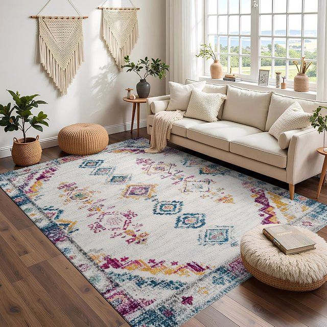 RAKKS Marokkanischer Samtteppich mit geometrischem Rautenmuster für Wohnzimmer und Schlafzimmer - Bild 1
