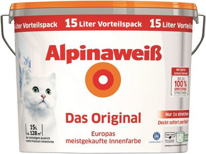 Alpina Farben Dispersionsfarbe Alpinaweiß Das Original, Weiß, Matt, 15 l - Bild 1
