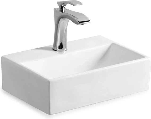 Stilform Paris Waschbecken aus Keramik in Weiß für Wandmontage oder als Aufsatzwaschbecken mit Hahnloch, B: 36 cm, T: 25 cm, H: 10,5 cm - Bild 1