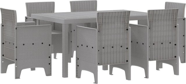 vidaXL 7-teilige Garten Essgruppe aus Polyrattan in Hellgrau - Bild 1