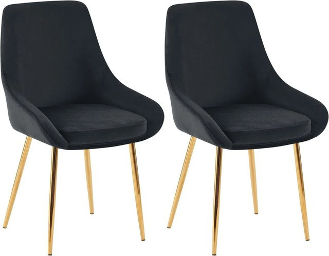 DELUKE 2er Set Esszimmerstühle PUNAR aus Samt in Schwarz und Gold, B/T/H: 50 x 53 x 86 cm - Bild 1