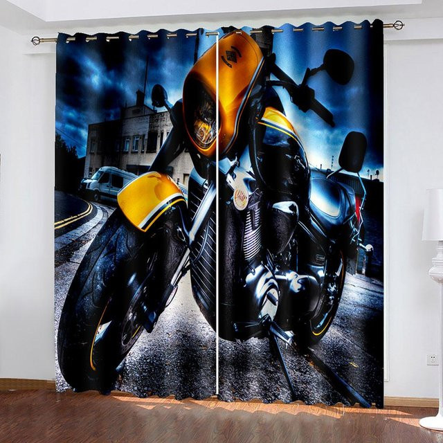 Motorrad-Print Vorhänge Set aus zwei Teilen, halbtransparente Fensterdekoration mit Grafik-Motiv, Mehrfarbig, B/H: 100 x 130 cm - Bild 1