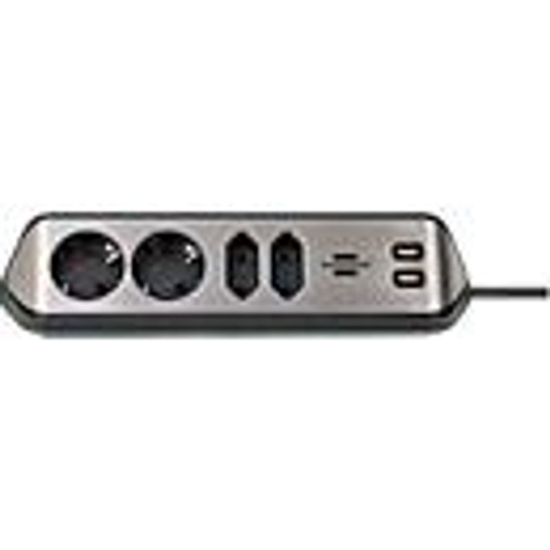 Brennenstuhl estilo Eck-Steckdosenleiste 4-fach mit USB-Ladefunktion, schwarz-silber, H 300 x B 100 x T 70 mm - Bild 3
