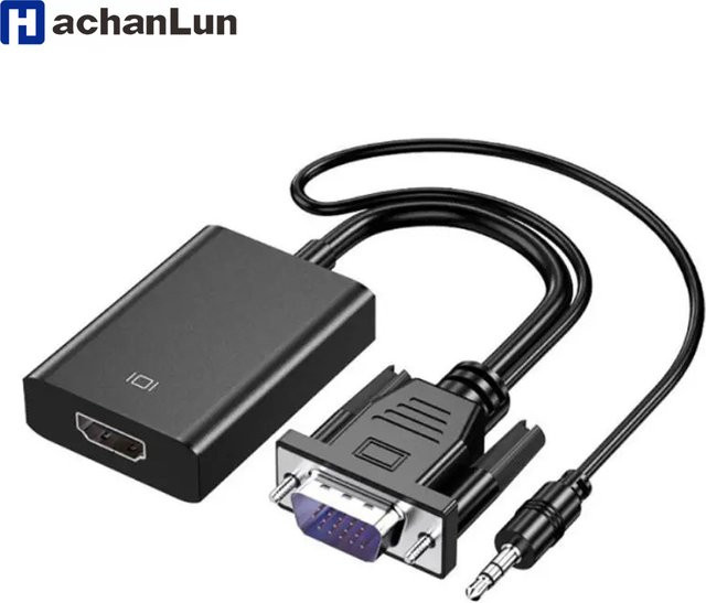 HACHANLUN VGA-zu-HDMI-Konverter-Adapter in Schwarz mit Audio-Unterstützung für 1080P Auflösung, Stecker auf Buchse für PC oder Laptop zu HDTV und Projektor - Bild 1