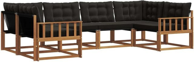 vidaXL Outdoor-Sofagarnitur 6-teilig aus Akazienholz und Textilene in Schwarz und Natur mit Kissen und Armlehnen - Bild 1