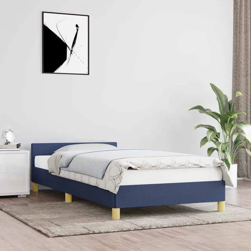Vidaxl Polsterbett mit Kopfteil in Blau, modernes Bettgestell aus Stoff, B/T/H: 90 x 200 cm - Bild 1