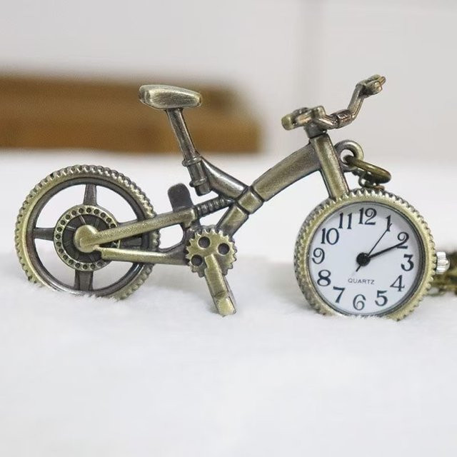 Wecin Taschenuhr Schlüsselanhänger, Fahrradform, Quarz, Bronze, Unisex - Bild 1