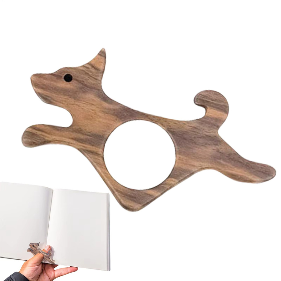 Hundförmiger Daumen-Buchseitenhalter aus Holz in Braun als freihändige Lesehilfe und niedliches Lesezeichen - Bild 2