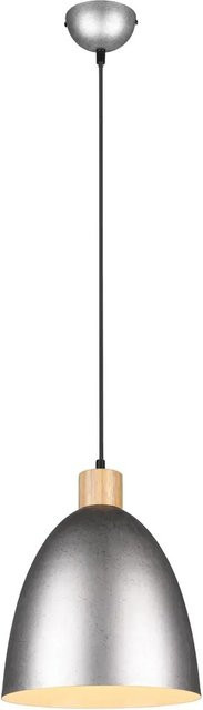 Reality Pendelleuchte Jagger 1-flammig in Nickel Antik mit Holz und Metall im Vintage-Design, Durchmesser: 25 cm - Bild 1