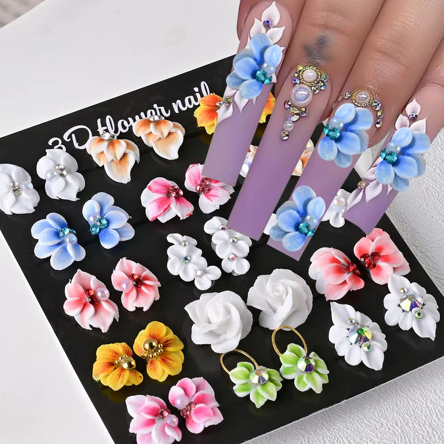 MingLee Nail Art Charms, 3D Blumen Acryl Perlen Strass, Glänzend - Bild 2