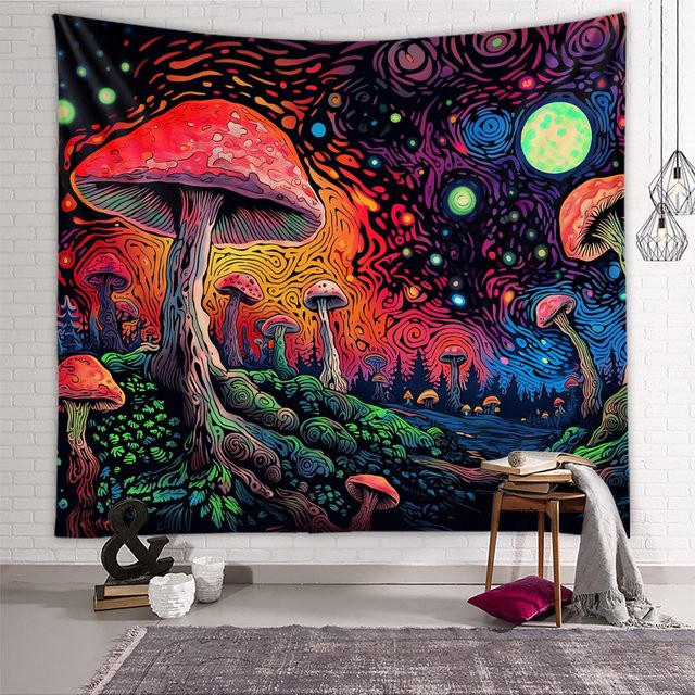 Retro Psychedelischer Pilz Wandteppich von JMG Household Supplies, Bunter Hippie Wandbehang mit Sternenhimmel Design, Farbe: Multicolour, Breite: 70 cm, Höhe: 100 cm - Bild 1