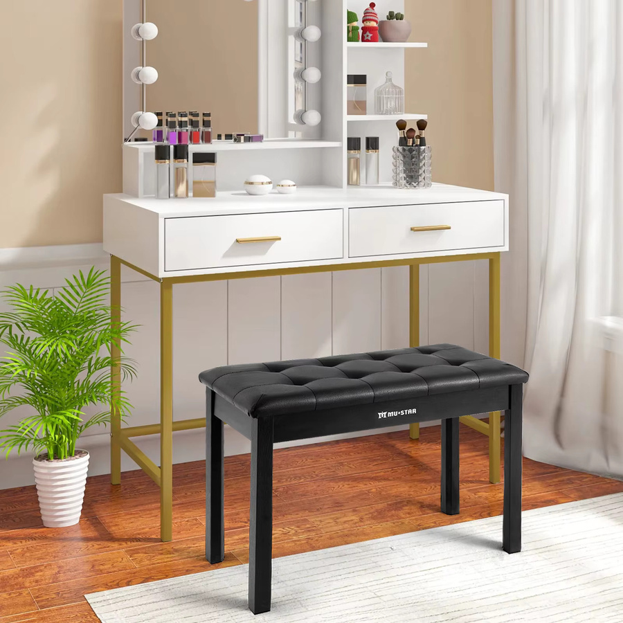 Gepolsterte Pianobank aus Massivholz mit Stauraum und Kunstleder, Doppel-Sitzbank für Klavier und Keyboard, Breite: 74 cm - Bild 4