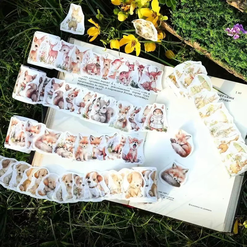 YCDBTH Washi Tape Set mit 45 farbenfrohen Tier-Motiven der Wald Zoological Society, 1 Rolle, B/H: 14 x 10 cm, Braun und Mehrfarbig - Bild 2