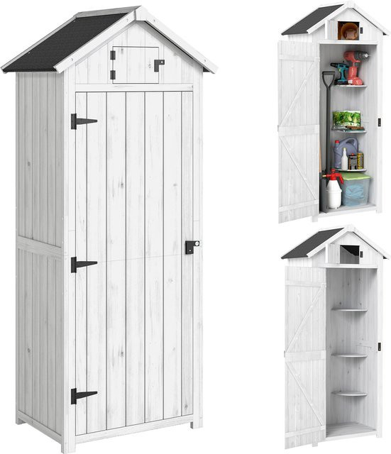 Aosom Outsunny Gartenschrank aus behandeltem Fichtenholz in Hellgrau mit 3 Regalen und 2 Türen mit Riegeln, B/T/H: 77 x 54 x 179 cm - Bild 1