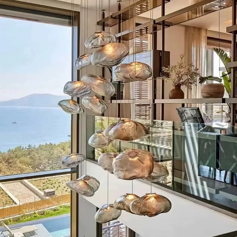 Moderne LED-Pendelleuchte von TAONUANSHU aus transparentem Glas in Silber für Wohnzimmer und Treppenhaus - Bild 3