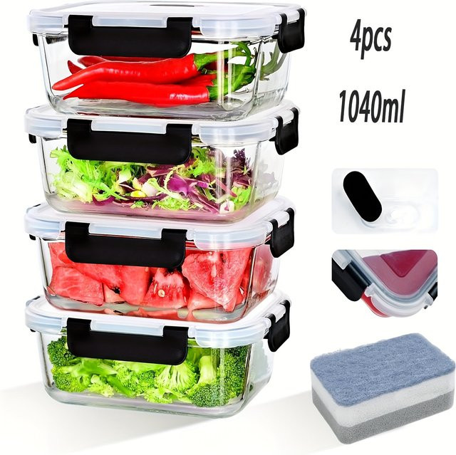 SIAZIH Vorratsgläser aus Glas mit schwarzen luftdichten Deckeln, 4er Set, BPA-frei und auslaufsicher, 4 x 1040 ml - Bild 1