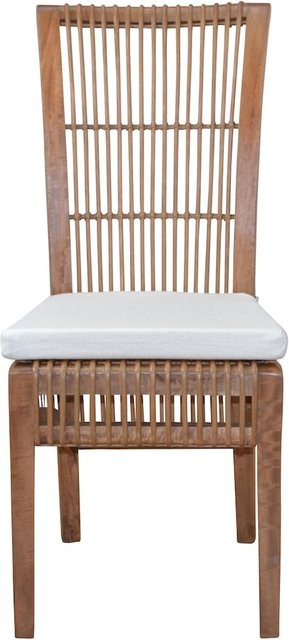 Holzstuhl Dora von Möbel direkt online aus Mangoholz und Rattan in Braun mit Kissen, B/T/H: 58,5 x 58,5 x 105 cm - Bild 1