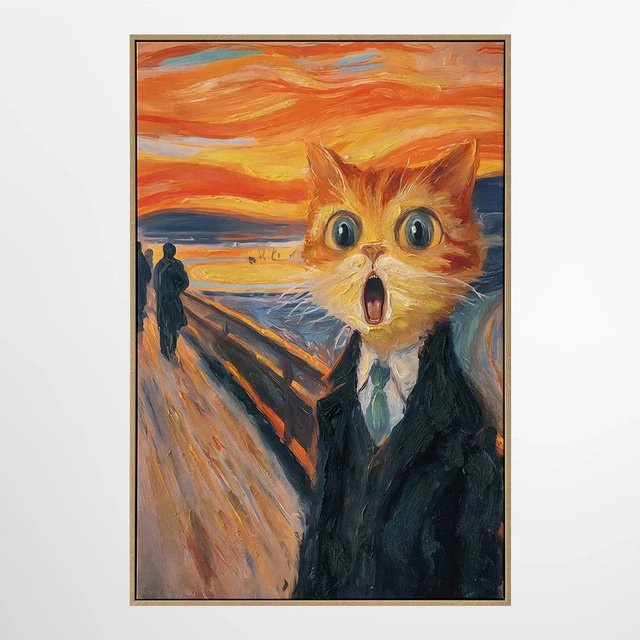 ArtUniverse Leinwandbild The Cat Scream Modernes Wandbild mit Katzenmotiv in Orange und Multicolour, Breite: 60 cm, Höhe: 90 cm - Bild 1