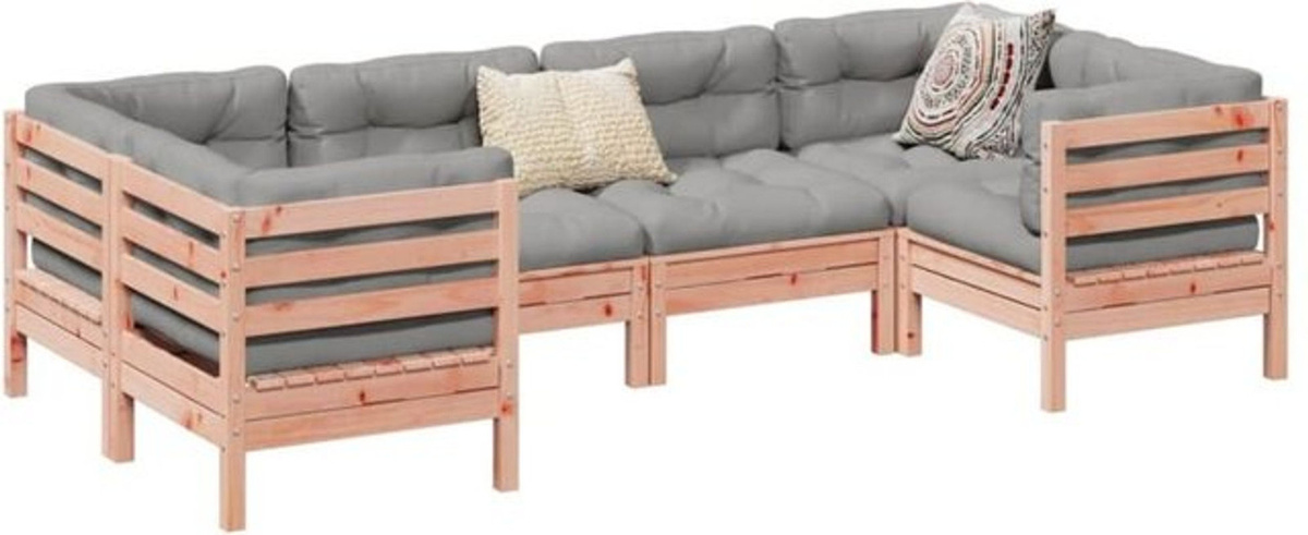 6-tlg. Garten-Sofagarnitur aus Massivholz Douglasie mit grauen Kissen von vidaxl - Bild 1
