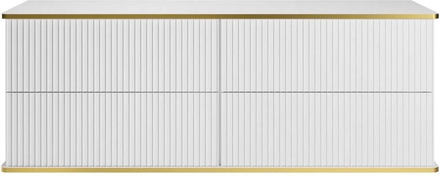 Vente-unique Waschbeckenunterschrank Keliza im Art-déco-Stil, Weiß mit Gold, gerippt, B: 150 cm, T: 47 cm, H: 54 cm - Bild 1