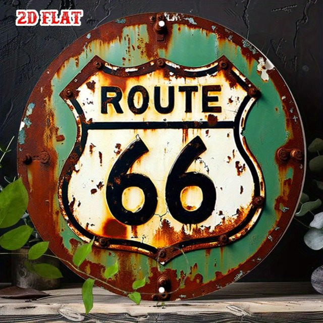 CIFBUY Vintage Route 66 Metallschild Rund, Rustikale Wanddekoration aus Aluminium in Grün-Weiß-Multicolor - Bild 1