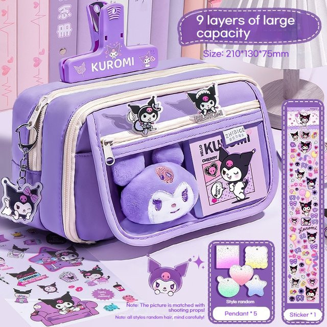 Sanrio Kuromi Federmäppchen für Mädchen in Lila mit großem Fassungsvermögen - Bild 1