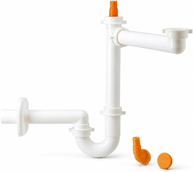 Lira SPA Universal Raumsparsiphon für Küchenspülen mit 1 Becken und 40mm Reduzierung in Weiß - Bild 1