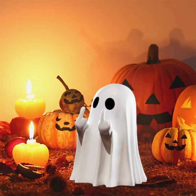 Andralyn Geisterstatue Mittelfinger Niedrige Gruselige Halloween Dekoration Weiß - Bild 3