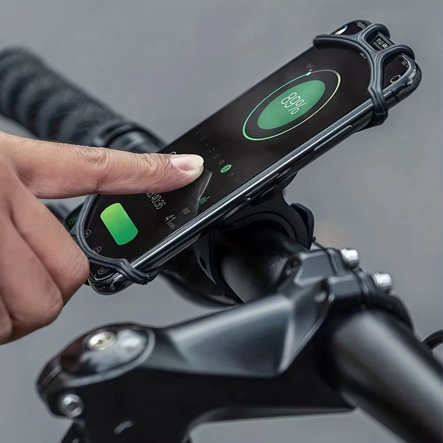 Rutschfester und stoßdämpfender Fahrrad-Telefonhalter aus Silikon in Schwarz für den Mountainbike-Lenker - Bild 3