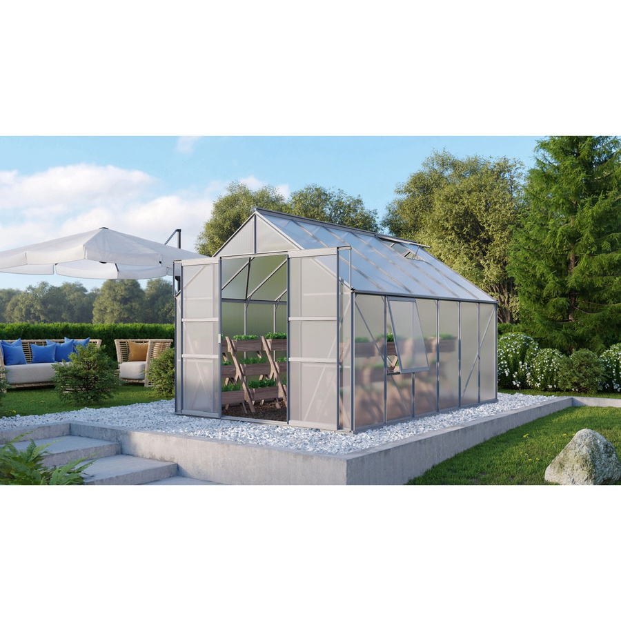 Vitavia Gewächshaus Meridian 9900 aus Aluminium Eloxiert in Silber mit Polycarbonat-Verglasung, Fundament und Regenrinnen, 9,9 m² - Bild 2