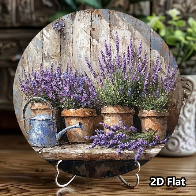 Potdemiel Metallschild Lavendel Retro Rund Aluminium Wanddekoration Mehrfarbig Durchmesser: 20 cm - Bild 1