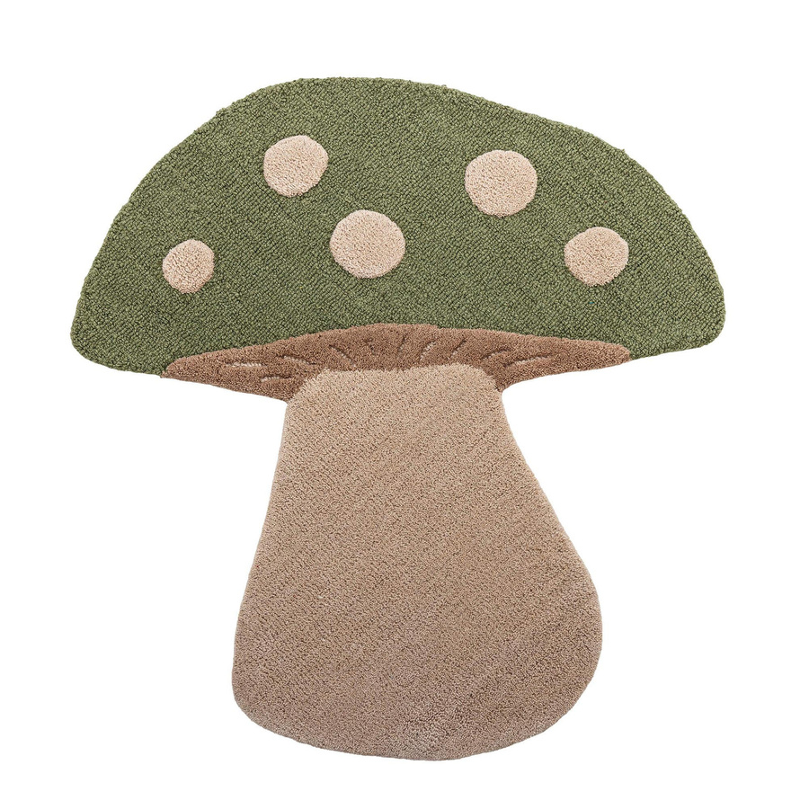 Bloomingville Mini Mushroom Teppich grün und beige mit floralem Design, handgetuftet, Durchmesser: 90 cm - Bild 1